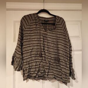 A.N.A. Gray and white striped long sleeve blouse M
